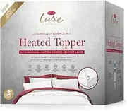Tontine Luxe 2-in-1 Heated Mattress Topper, Single Bed, Removable Quilted Topper, 9 Heat Settings, Elastic Coner Strap, Multizone Warmth, Auto Off Timer, Overheat Protection