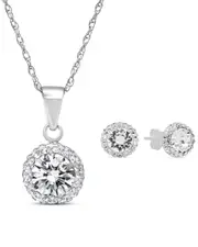 MaxColor Silver Halo Pendant & Earring Set