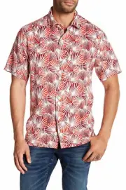 Tommy Bahama Caliente Red Shell We Dance 100% Silk Camp Shirt, Caliente 2XB