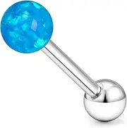 [Gnznzko] 14G Astm F136 Titanium Tongue Rings Round Opal Tongue Piercing Jewelry G23 Solid Titanium Internally Threaded 16MM Tongue Rings Piercing Barbell Jewelry for Women Men 14 Gauge