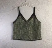 Zara Shirt Womens L Multicolor Woven Sequin V Neck Fringe Trim Tank NEW NWT