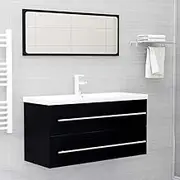 2 Piece Bathroom Furniture Set, Black Engineered Wood, Wall Mounted Storage Cabinet with Mirror, Compact Design for Small Spaces