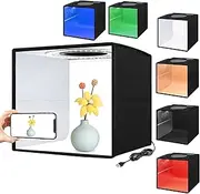 VKONERL Portable Photo Studio Light Box,12"x12" Professional Dimmable Shooting Tent Kit with 112 LED Lights & 6 Backdrops for Jewelry and Small Items Product (White, Black, Red, Blue, Green Brown)