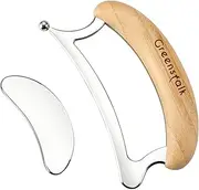 Greenstalk 2-in-1 Gua Sha Massage Tool Set, Face & Body Scraping Boards with Bamboo Handle, Muscle Therapy
