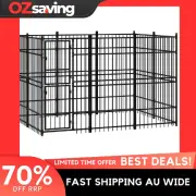 dog kennel outdoor black steel large exercise safe training play 7957