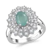 2.35ctw Grandidierite & White Zircon Ring Rhodium Plated Sterling Size 6