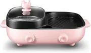 220v Household Electric Hotpot Cooker Multi Cooker Non-Stick Hot Pot Meat Grill 2 in 1 Frying Pan Fast Heating (Size : Pink)