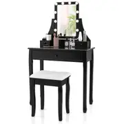 Costway 5-Drawing Dressing Table Set Makeup Vanity Set w/LED Mirror Table Stool Dresser Black