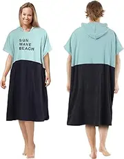 Surf Poncho Changing Robe with Hood Quick Dry Microfiber Changing Towel for Outdoor Surfing Men Women - Turquoise