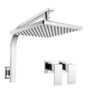 250mm Bath Chrome 10" Square Rainfall ABS Shower Head Set With Twin Taps