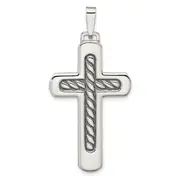 Sterling Silver Polished & Antiqued Textured Center Cross Pendant
