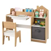 Costway Study Desk & Chair Set w/Shelves Drawer & Storage Bin Student Drawing Writing Table Furniture Set