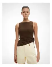 [Witchery] Tie Side Mesh Tank Top in Cocoa