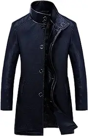 [JEShifangjiusu] Long Chain Padlock For Men Coat Pu Imitation Leather Commercial Lightweight Coat To Repair Locomotive Jacket, The Blue, Large
