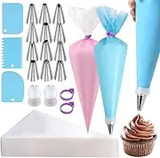 Glaze Bags and Tips Set, Icing Bags and Tips, 100 Disposable Glaze Bags and Spray Tips for Cupcakes, Cookies, Pastries, Baking (120)