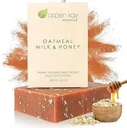 [Aspen Kay Naturals] Handmade Oatmeal Soap Bar for Face & Body – Made with Organic Raw Honey, Goats Milk, Organic Shea Butter - Exfoliating Soap – For All Skin Types - Made in the USA 4.5 oz
