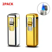 2 Pack Cigar Lighter Butane Torch Lighters 4 Jet Torch Blue Flame with Gift Box