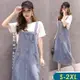 【CHACO】/現+預購/韓系寬鬆休閒百搭吊帶淺藍色牛仔長版連身裙#3613