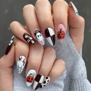 Halloween Pumpkin, Spider, and Checkerboard Press-On Nails