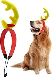Dog Antler Headband Christmas Dog Costume for Medium Large Dog Accessories, Reindeer Antlers Headband Dog with Adjustable Elastic Band Halloween Party Pet Costume (Yellow, L)