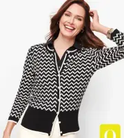 Talbots Womens Oprah Collection Cardigan Sweater S Black White Stripe NWT Cotton