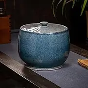 Household Rice Storage Box, Kitchen Ceramic Sealed Jar With Lid, Antique Food Storage Container, Ceramic Decorative Vase For Grain, Flour, And Dry Food Storage(Blue,15kg/33lbs)