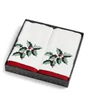 Martha Stewart Collection Holly Embroidered 100% Cotton 2-Pc Fingertip Towel Set