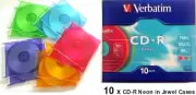 10 x Verbatim 41849 CD-R 52x Speed Discs in Slim Jewel Cases Neon Colours B482