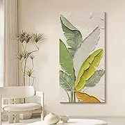 Hand Painted Modern Style Abstract - Modern Large Size Canvas Wall Art,Green Plant Banana Leaves Scenery Texture Painting,Sofa Background Living Room Bedroom Home Decorations,As Shown,110 X 220 Cm(