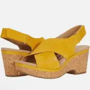 CLARKS GISELLE COVE Yellow Straps Slingback Platform Wedge Sandals