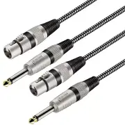 XLR Female to 1/4 Inch TS Cables 6 FT/2Pack, Nylong Braided XLR 3 Pin Female ...
