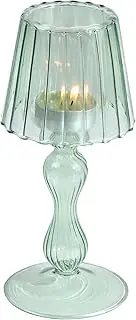 [Gurfuy] Desk Lamp Shaped Glass Candle Holder - Glass Hurricane Candleholder Crystal Decorative Candle Stand for Table Wedding Dinning Centerpieces Party Supplies Decor DarkGreen
