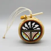 JEMEZ PUEBLO-HANDMADE WOOD AND LEATHER DRUM ORNAMENT by EVERETT FRAGUA
