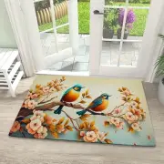 Vintage Flowers Welcome Door Mat, Cute Birds Door Mat for Art Flower and Bird