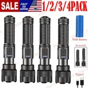 Super Bright LED Flashlight Tactical USB Rechargeable Zoom Work Torch 3500000LM