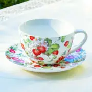 Grace Teaware Strawberry Fine Porcelain Breakfast Jumbo Cup and Saucer