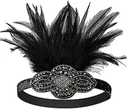 Women’s Beaded Feather Headband Gatsby Accessories 1920s Costume Flapper Dress Elastic Headband Vintage Bohemian Style Headpiece Perfect for Masquerade Parties Weddings Role Play and Special Occasions