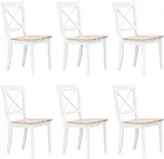Dining Chairs 6 pcs White and Light Wood Solid Rubber Wood Kitchen Chair