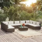 Generic 10 Piece Garden Lounge Set with Cushions Poly Rattan Black,3101911