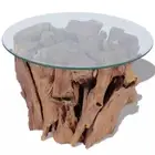 Rustic Coffee Side Table Stylish Home Living Room Decor Glass Top Wooden Base