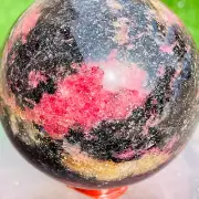 911g Natural Pink Black Rhodonite Polished Sphere Quartz Crystal Ball Healing
