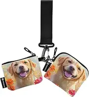 [XYMZR] Mini Zip Around Wristlet keychain Wallet Dog Head Colorful Flowers for Women Personalized Pattern Detachable Dual Pouch Wristlet Portable Wallet Phone Coin Purse, Multi-colored, One Size