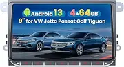 Car Radio for Volkswagen VW Passat Jetta Polo Golf MK5 MK6 Head Unit, 9" IPS Screen, 4+64GB Wireless CarPlay & Android Auto Car Stereo, GPS Bluetooth 5.2 DSP FM Radio Back-up Camera Voice Control WiFi