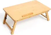 Foldable Bamboo Laptop Table 4-Gear Adjustable Laptop Desk with D Er Cup Slot for 13-15.6 Inch Laptop Bamboo