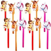 12 Pack Inflatable Stick Horse Bulk Colorful Inflatable Horsehead Stick Balloon Cute Blow Up Pony Stick for Kids Birthday Cowboy Horse Theme Party Supply, 6 Colors (Color Set 2)