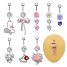 Fashion Heart Bow Navel Ring Light Luxury Belly Button Piercing Barbell Pendant