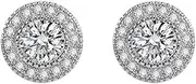 [Huacan] Women's Classic Round Cubic Zirconia Inlay Design Ear Stud with Zircon Silver Colour Luxury Earrings for Women Girls Fashion Jewellery Perfect for Everyday Engagement and Party, Copper