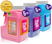 Cotton Candy Floss Sugar 6Lbs 96Oz Jars- 3 Pack Strawberry, Raspberry Blue and G