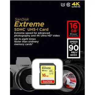 【eYe攝影】增你強公司貨 SanDisk 16GB 90MB/s Extreme SD SDHC U3 4K 記憶卡