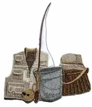 Let's Go Fishing [ Fly Fishing Gear ] Embroidered Iron On/Sew patch [6" x 4.86"]